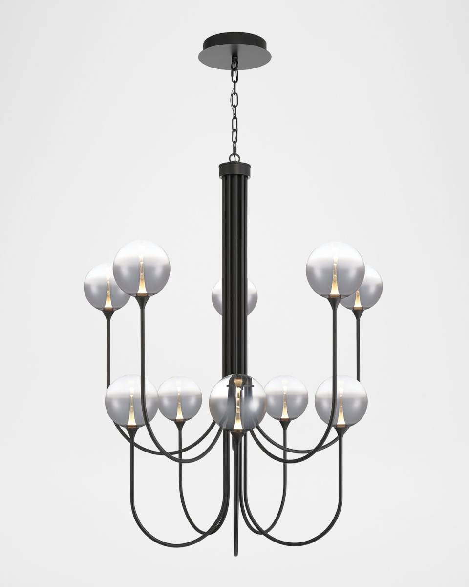 Lissa 40" Tiered 10-Light LED Chandelier, Matte Black/Smoke